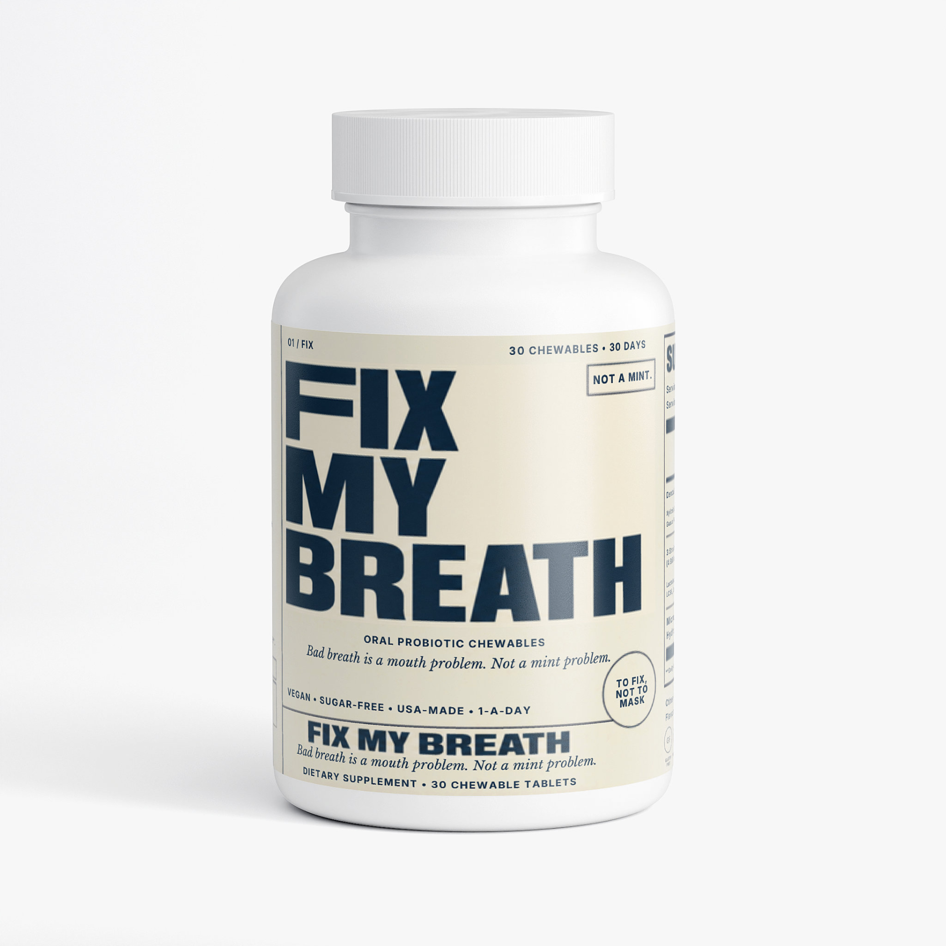 Fix My Breath bottle on cream linen
